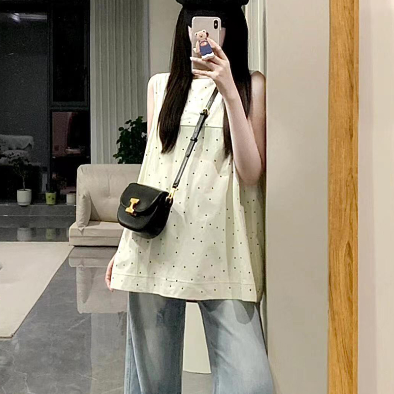 设计感减龄百搭波点无袖T恤女