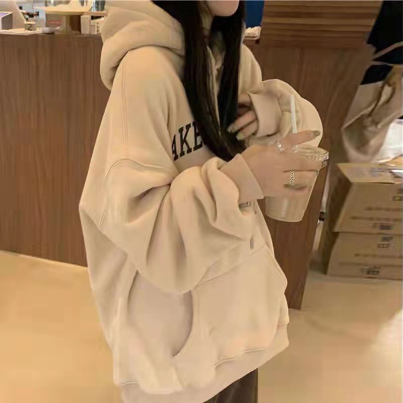 宽松显瘦连帽加绒加厚卫衣女学生