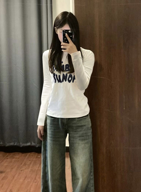 设计感小众纯棉长袖T恤女春秋冬内搭短款打底衫美式辣妹修身上衣