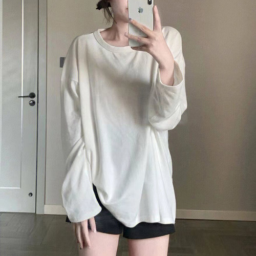 宽松显瘦百搭纯色长袖T恤女