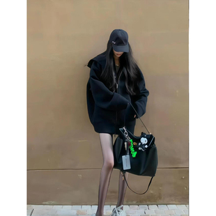 美式复高街连帽卫衣女春秋oversize薄款外套chic宽松慵懒开衫上衣