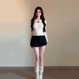 修身 小衫 减龄上衣加绒保暖T恤 女秋冬内搭短款 娃娃领德绒打底衫