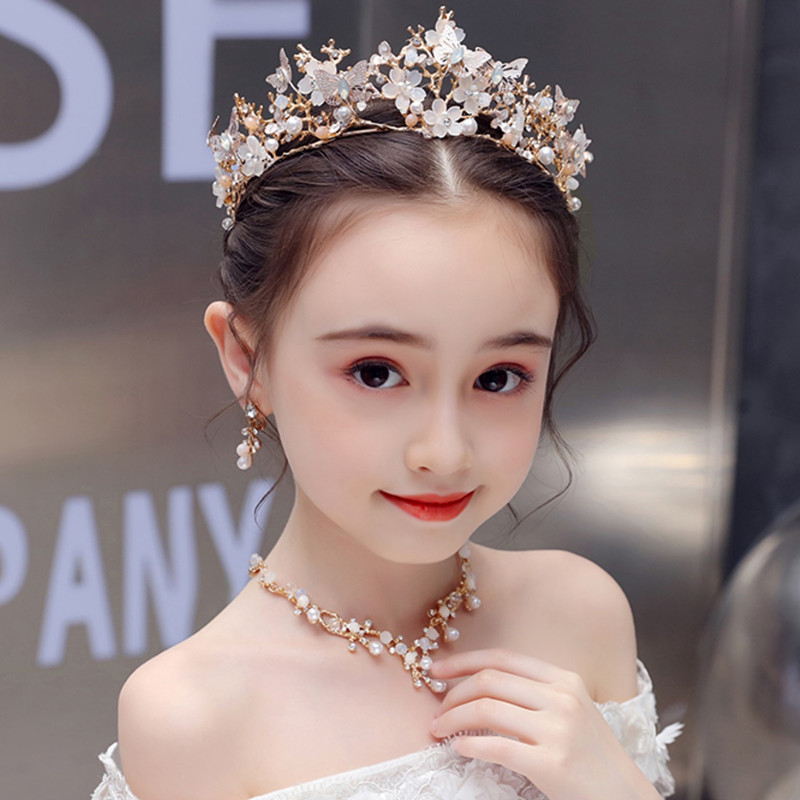 儿童皇冠头饰小女孩生日王冠女童公主花朵发箍表演出发饰礼服配饰