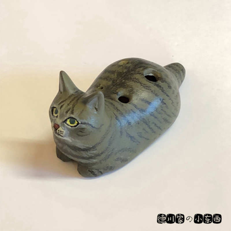 日本代购 匠人手工 猫咪玩具陶笛 狸花猫 可爱 陶瓷 发声 小摆件