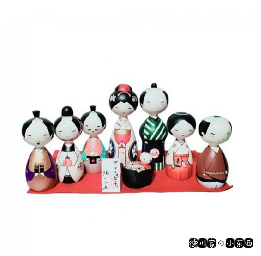 日本代购 匠人手工 武士全家福8人 可爱 木偶 民俗 工艺 摆件
