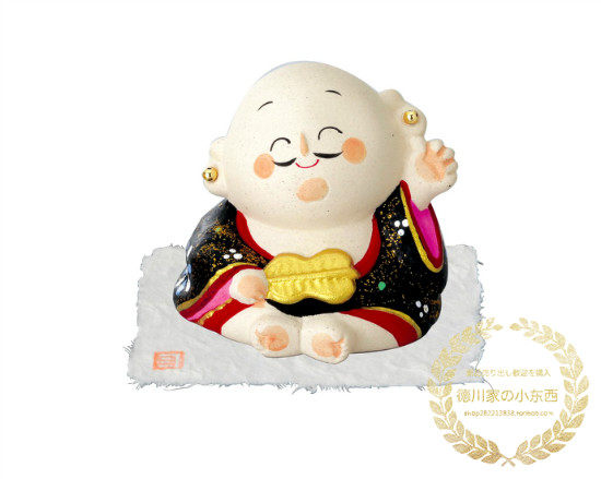 日本代购传统和风微笑七福神之布袋和尚开运招福可爱迷你陶土摆件