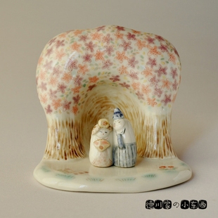 日本代购 匠人手工 樱花树下的雏人形 亲王饰 可爱 民俗 工艺摆件