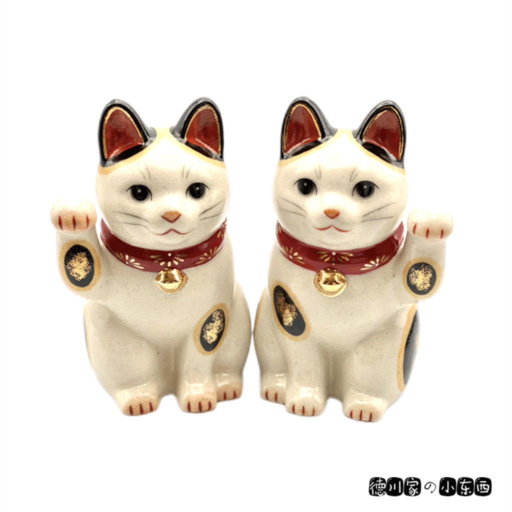 日本代购 传统和风 陶彩菊花招财猫 好运招福 精美民俗陶瓷摆件