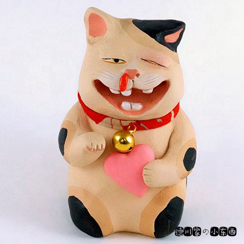 日本代购趣味猫咪鼻青脸肿的追求者可爱民俗工艺素陶摆件