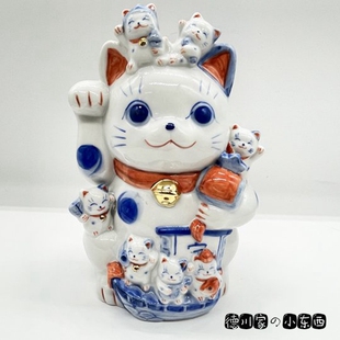 日本代购 匠人手工 青花七福神  招财猫 陶瓷 民俗工艺可爱装饰