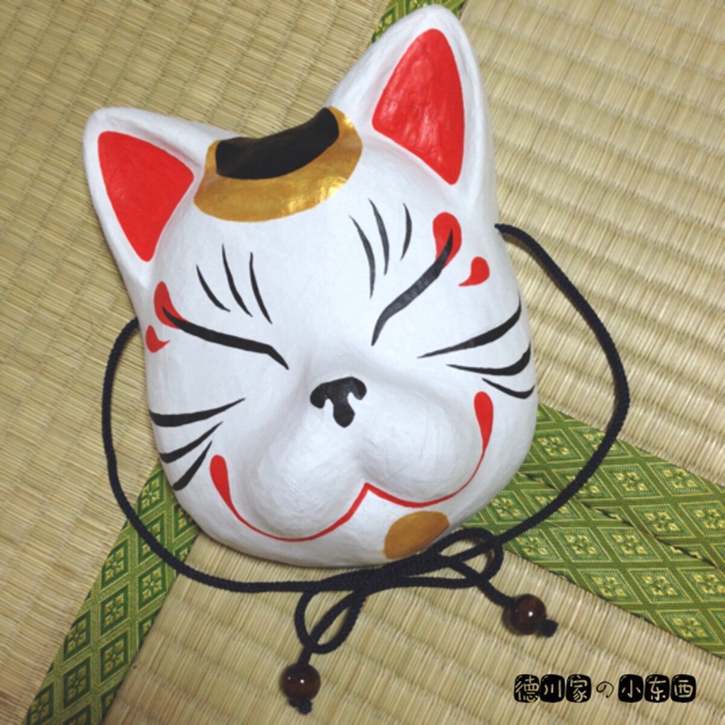 日本代购 匠人手工 和纸面具挂饰 白色猫咪 和风家居装饰墙面挂件