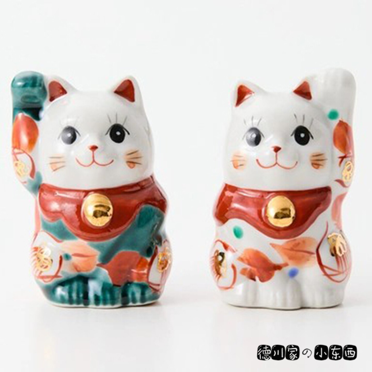 日本代购 动漫风 招财猫 陶瓷摆件 九谷烧 迷你 满绘 椿花 猫咪