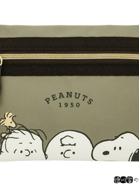 日本代购 Snoopy 史努比 军绿色 PU 化妆抱 小物收纳包手拿信封包