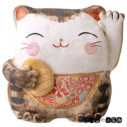 日本代购 匠人手工 民俗风 招财的猫 金币虎纹猫咪 好运招福 陶