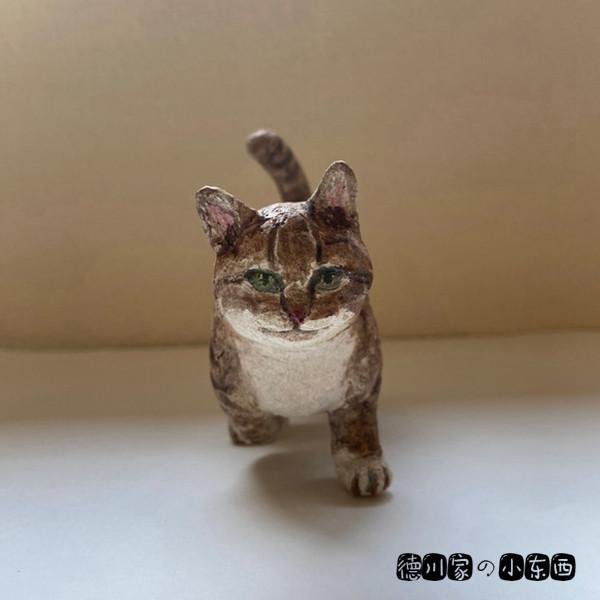日本代购 匠人手工 粗犷风 行走的猫咪 褐色渐层 民俗工艺 陶摆件
