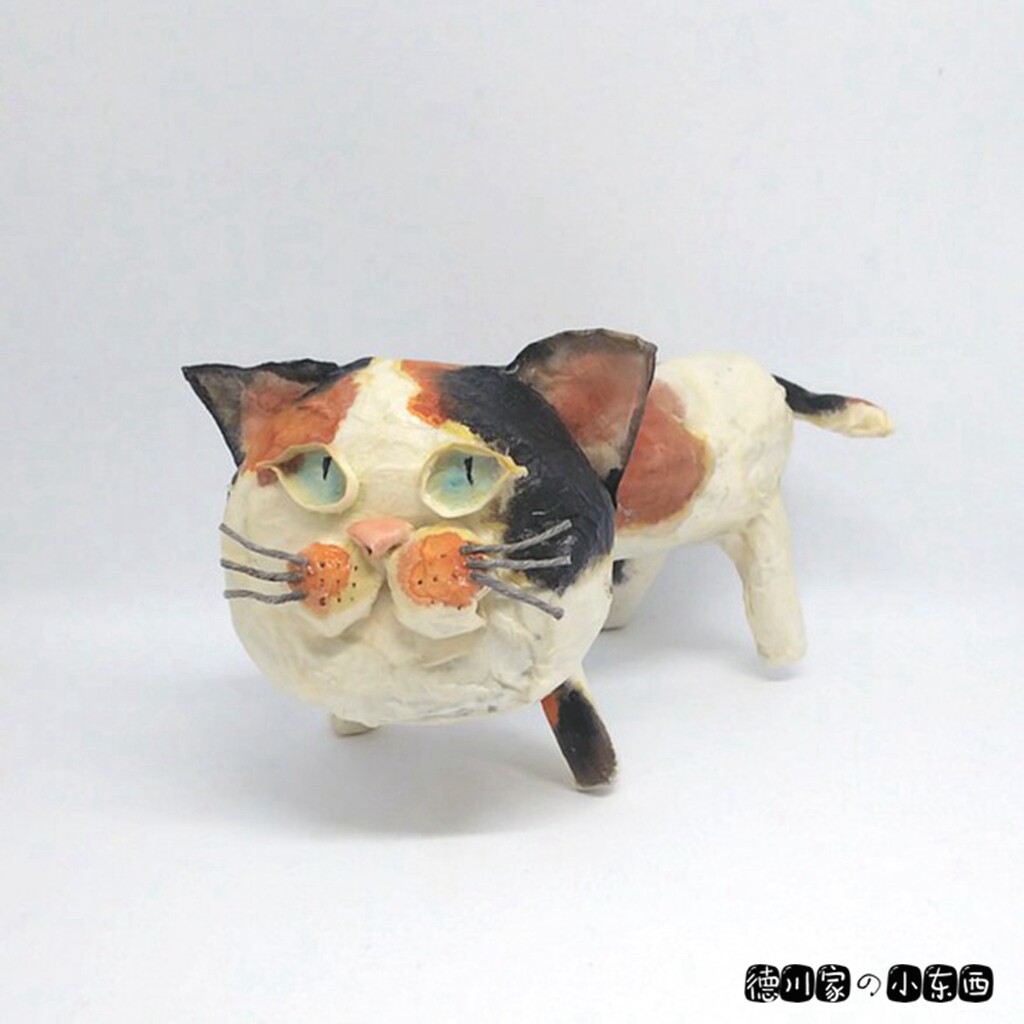 日本代购 匠人手工 和纸丑猫 站立三毛猫咪 可爱丑萌民俗工艺摆件
