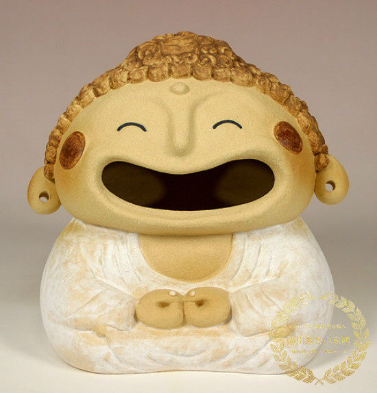 日本代购传统和风陶人形素陶q版大佛如来可爱吉祥装饰陶制摆件