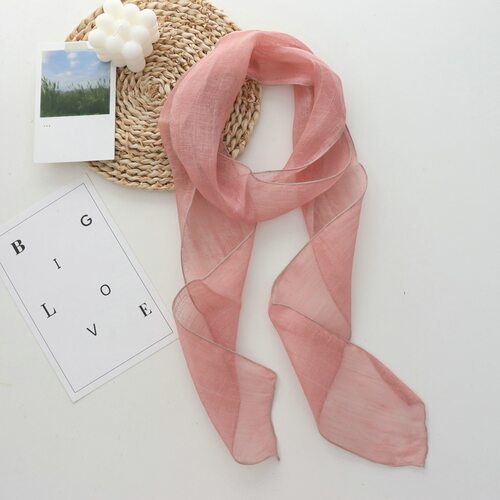 气质高级感长款亚麻丝巾飘带围巾女韩系简约百搭长条护颈丝带纯色