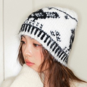 ins风复古提花针织毛线帽女秋冬保暖百搭显脸小时尚 套头帽冷帽潮