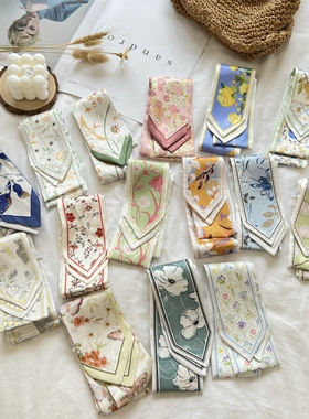 夏季显白小清新花花飘带丝巾女小长条高级感碎花发带绑发细窄绑包