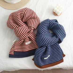 2025新款韩版撞色条纹毛线围巾女秋冬季保暖百搭学生情侣针织围脖