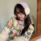 韩系拼色羊羔毛毛绒耳罩女冬季 保暖防寒骑行护耳系带耳包耳捂子男