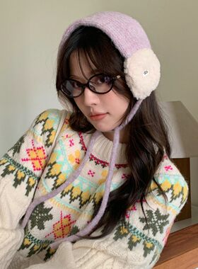韩系拼色羊羔毛毛绒耳罩女冬季保暖防寒骑行护耳系带耳包耳捂子男