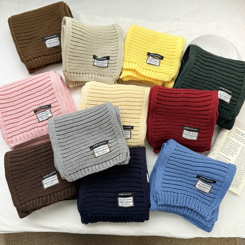 蓝色羊毛混纺围巾女冬季高级感2025新款百搭针织围脖保暖学生加厚