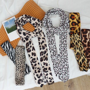 腰带女豹纹复古细窄长条围脖发带尖角丝巾绑发配衬衫时尚设计感