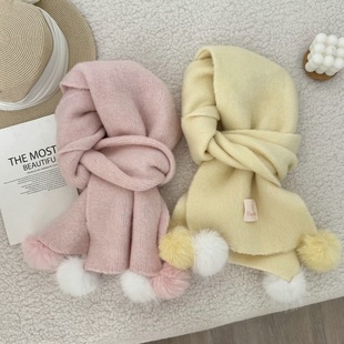 日系减龄甜美可爱粉色球球围巾冬日软糯保暖学生青年围脖两用披肩