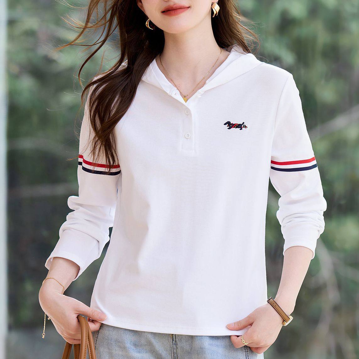 白色女士长袖t恤2026新款春秋爆款洋气外穿正肩上衣可内搭打底衫,女装/女士精品,T恤,淘宝优惠券,粉丝福利购,淘宝优惠卷