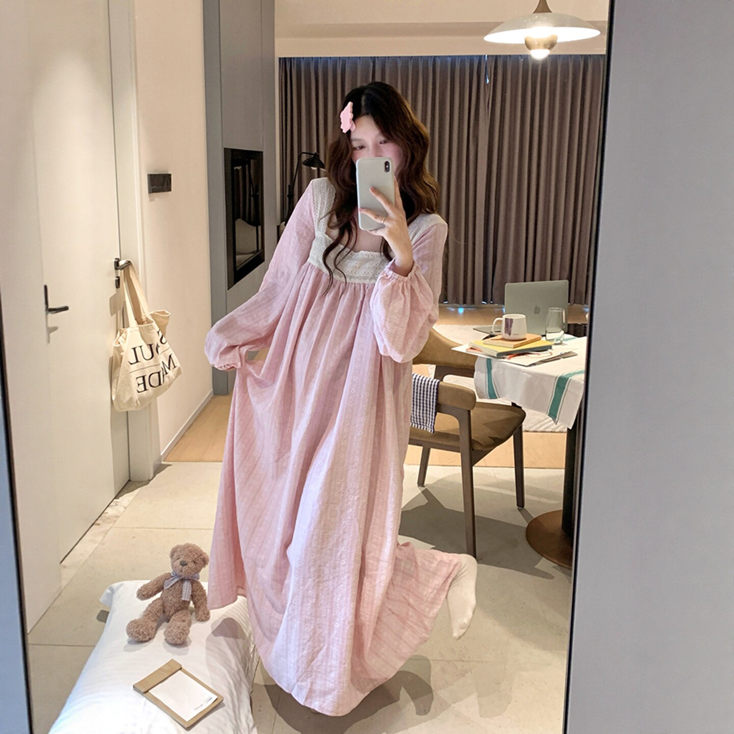 法式温柔碎花睡裙女春秋图片