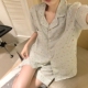 夏季 家居服套装 翻领短袖 宽松开衫 短裤 甜美小碎花格子棉麻睡衣女款