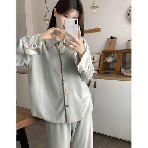纯色翻领家居服睡衣套装