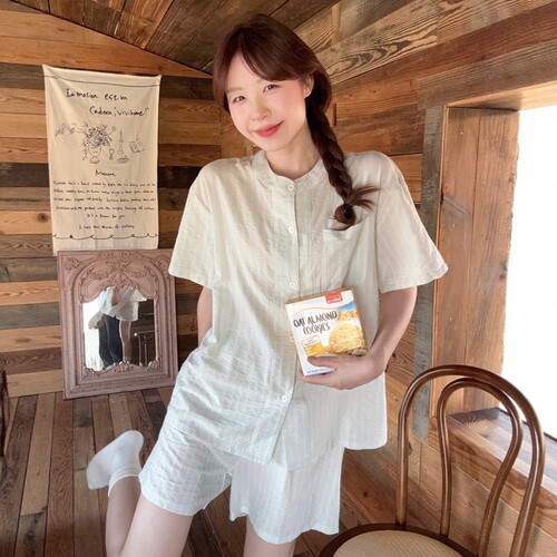 休闲条纹睡衣女款夏季可外穿