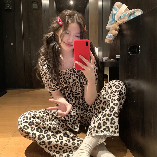 豹纹印花棉纱布睡衣夏季2026新款
