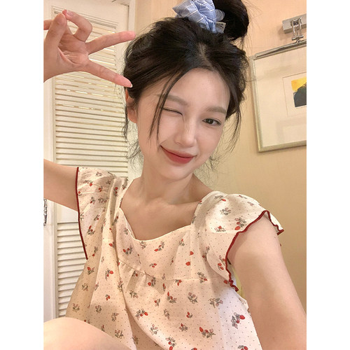 夏天小飞袖吊带双层纱睡衣女