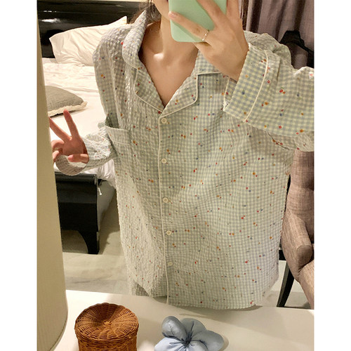 韩系格子小碎花睡衣女春秋季