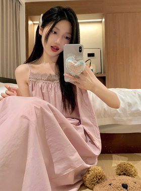 法式简约少女蕾丝花边吊带睡裙女夏季气质背心宽松外穿家居服睡衣