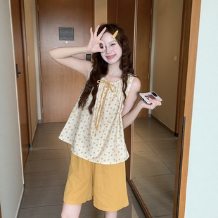 甜美碎花棉纱睡衣女夏季 两件套家居服 2025新款 小清新休闲背心短裤