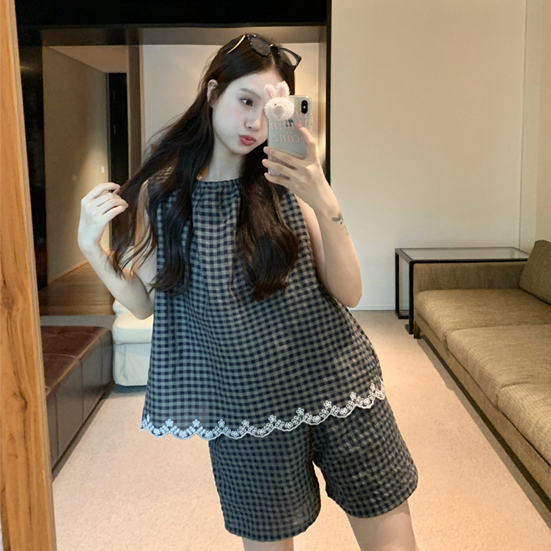 棉麻背心短裤睡衣女款夏季