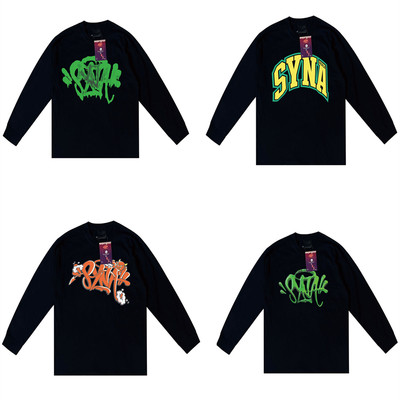 美式街头风Syna World印花长袖T恤男女宽松圆领纯棉上衣潮牌t恤