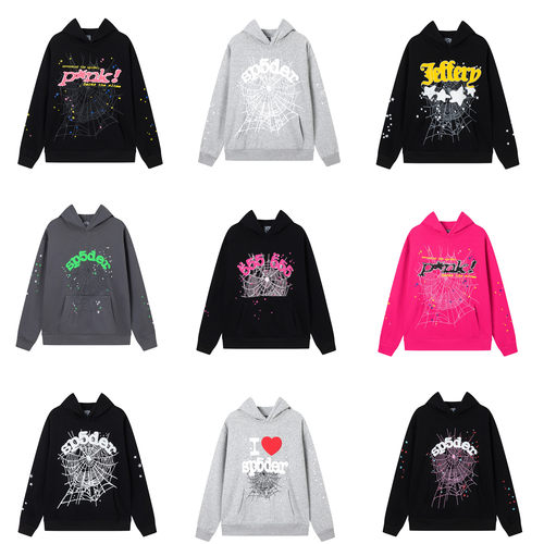 sp5der美潮55555蜘蛛网发泡印花男女秋冬宽松休闲加绒连帽衫卫衣