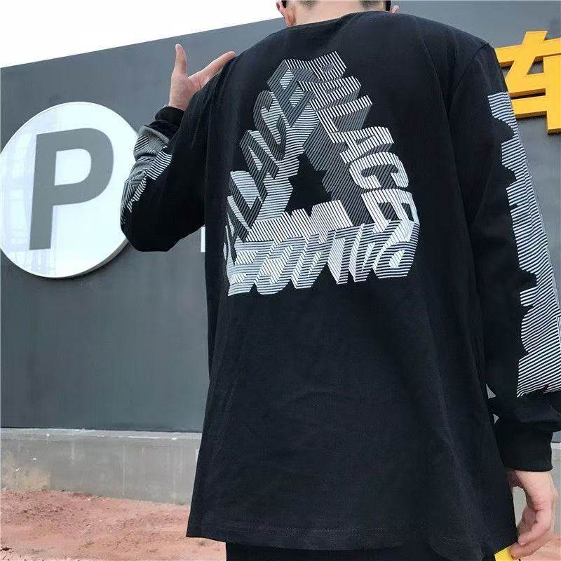 欧美潮牌大三角印花长袖t恤春秋百搭男女宽松嘻哈情侣T恤打底上衣
