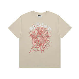 T恤欧美潮牌高街宽松t恤打底衫 美式 复古街头sp5der蛛蛛网字母短袖