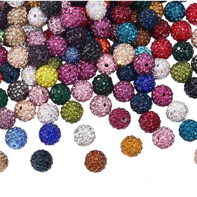 10mm香巴拉陶泥彩闪钻圆球散珠DIY串珠配件满钻闪球饰品制作材料