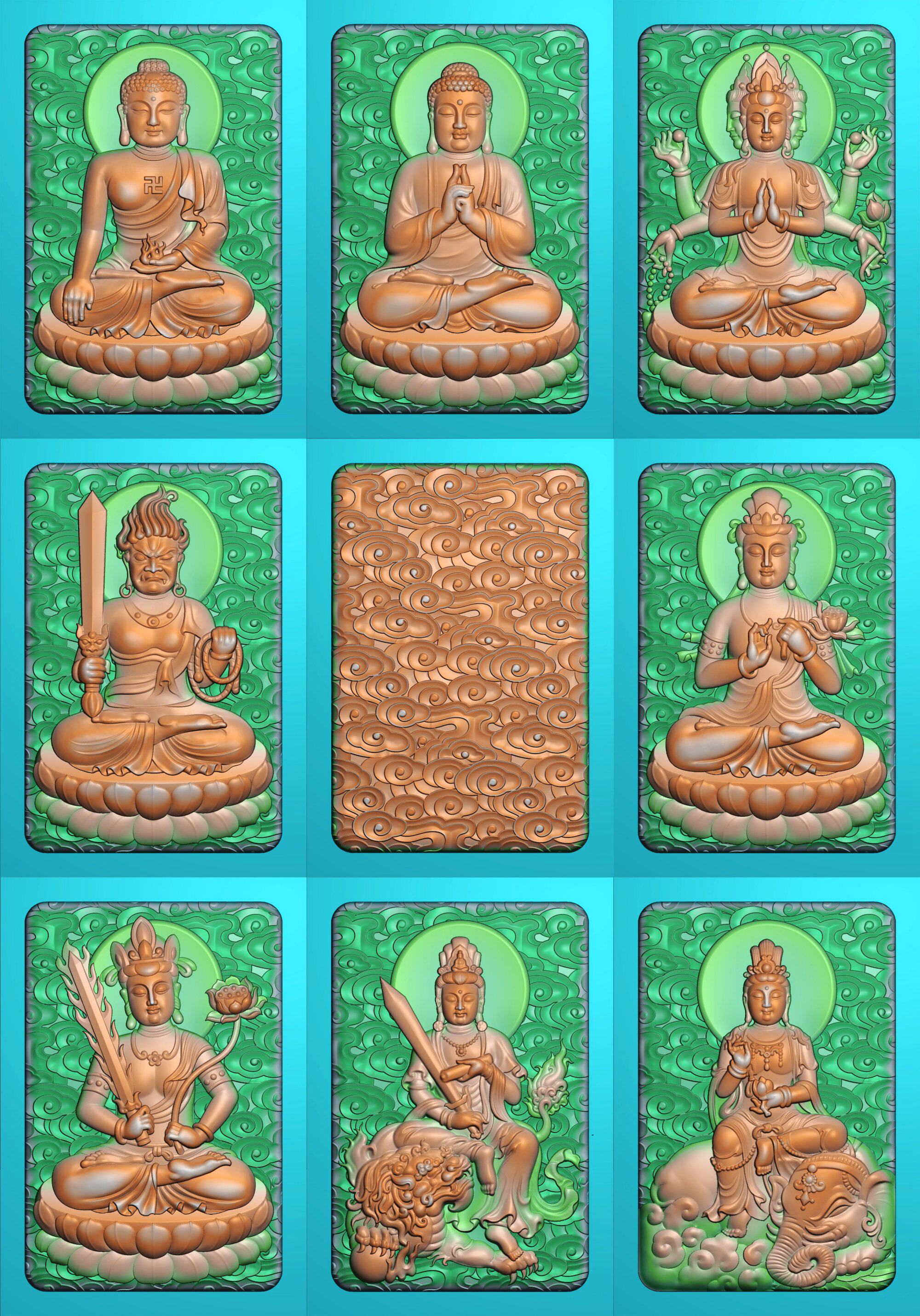 精雕图 浮雕图 灰度图 电脑雕刻图 jdp文件 八大守护神祥云底板