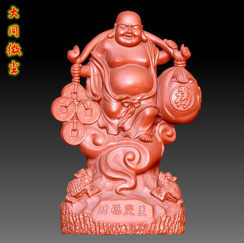圆雕图三维图STL雕刻素材3D打印立体图   弥勒财福双至