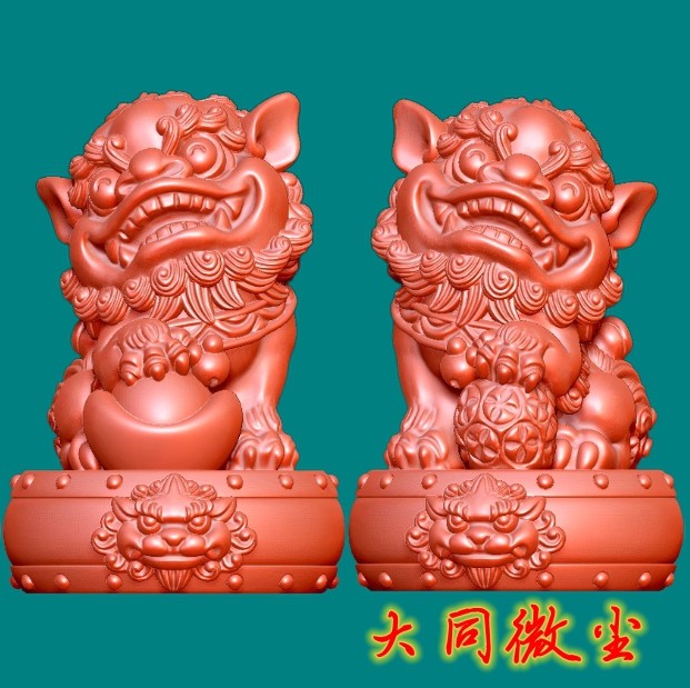 圆雕图三维图STL雕刻3D打印素材立体图精雕  招财进宝狮子鼓