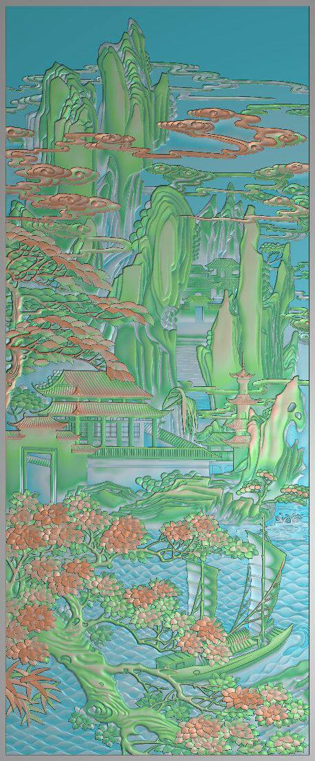 浮雕图 精雕图 灰度图 顺德 山水画